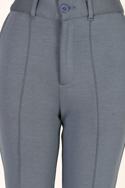 Grey Straight Fit Ankle Length Pants