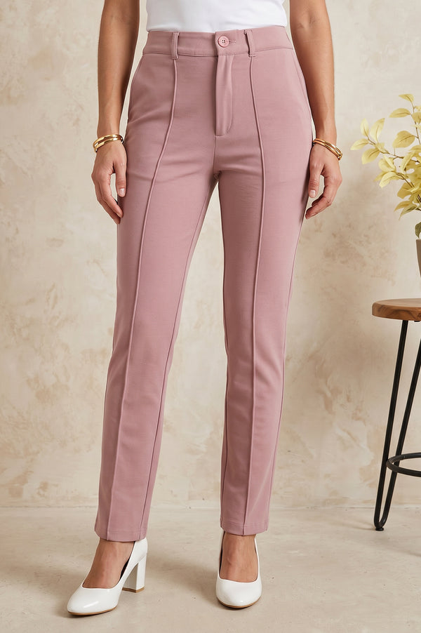 Mauve Slim Fit High Rise Ankle Length Pants
