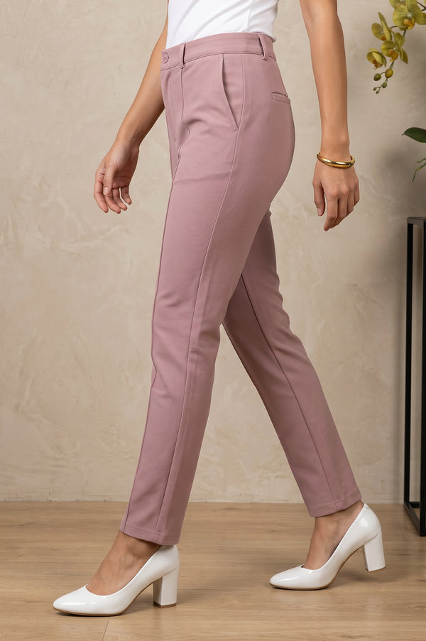 Mauve Slim Fit High Rise Ankle Length Pants