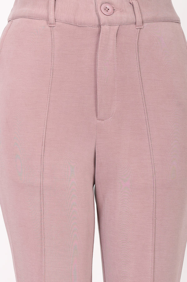 Mauve Slim Fit High Rise Ankle Length Pants