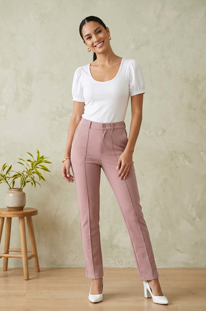 Mauve Slim Fit High Rise Ankle Length Pants