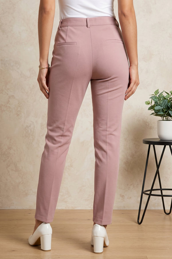 Mauve Slim Fit High Rise Ankle Length Pants
