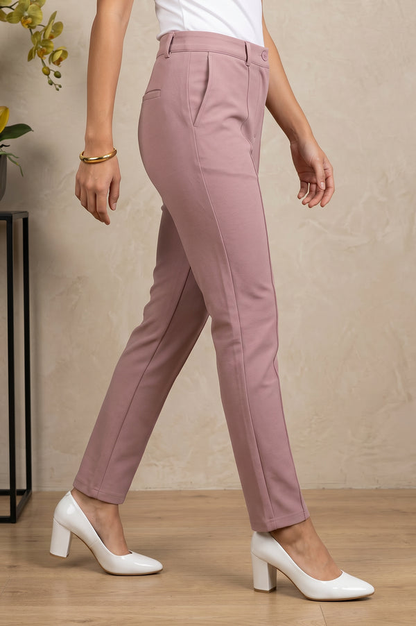 Mauve Slim Fit High Rise Ankle Length Pants