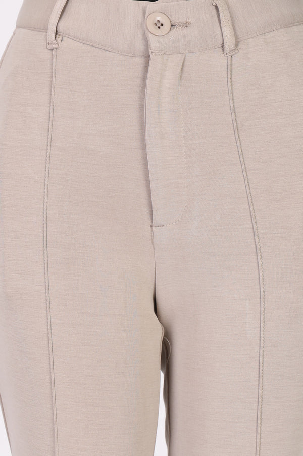 Beige Slim Fit Ankle Length Mid Rise Pants