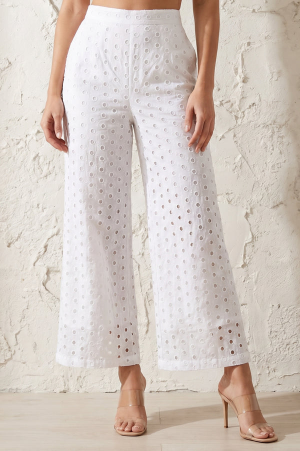White Schiffily Pure Cotton Wide Leg Ankle Length Palazzo