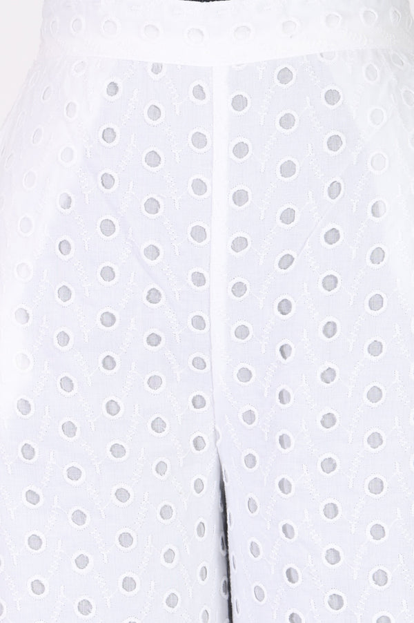 White Schiffily Pure Cotton Wide Leg Ankle Length Palazzo