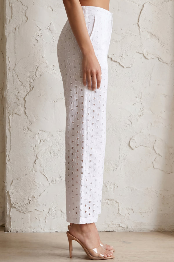 White Schiffily Pure Cotton Wide Leg Ankle Length Palazzo