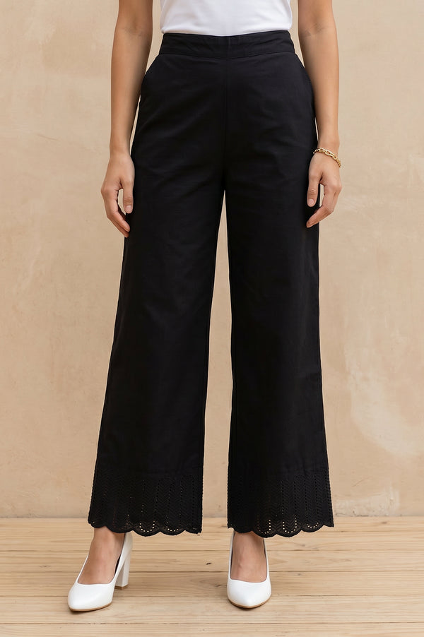 Black Solid Schiffily Ankle Length Palazzo