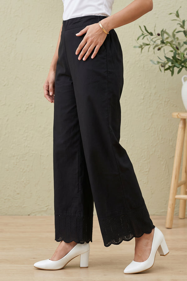 Black Solid Schiffily Ankle Length Palazzo