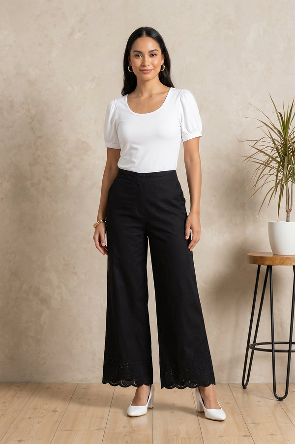 Black Solid Schiffily Ankle Length Palazzo