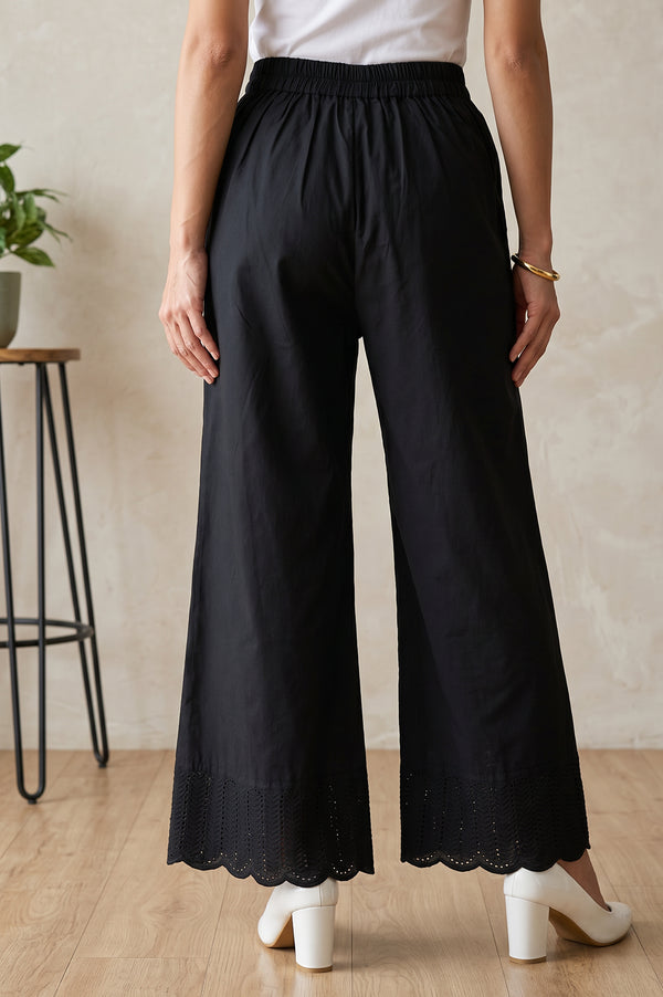 Black Solid Schiffily Ankle Length Palazzo