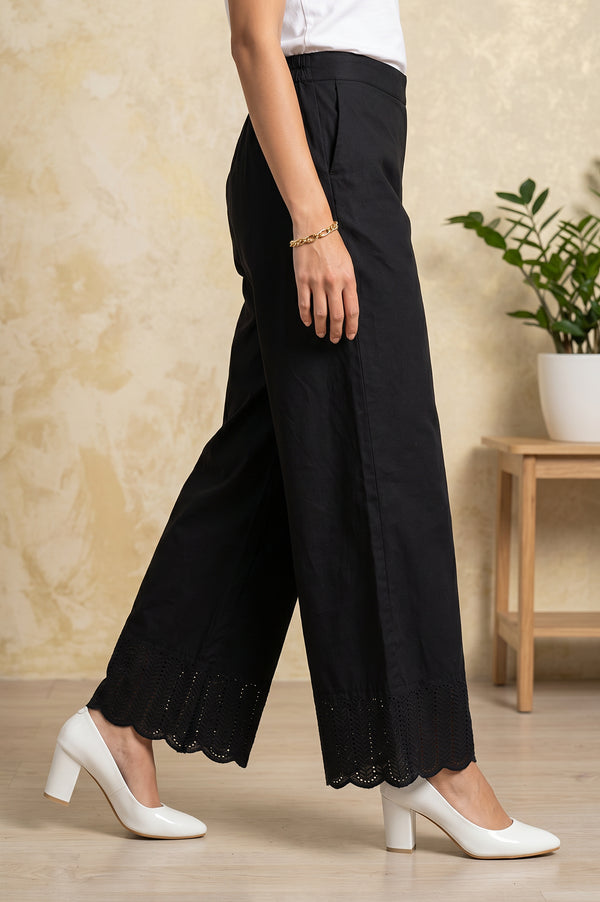 Black Solid Schiffily Ankle Length Palazzo
