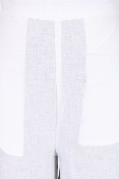 White Schiffly Embroidered Cotton Flax Wide Leg Ankle Length High Rise Palazzo