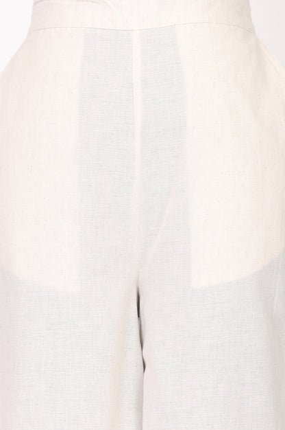 Off White Solid Schiffli Ankle Length Palazzo