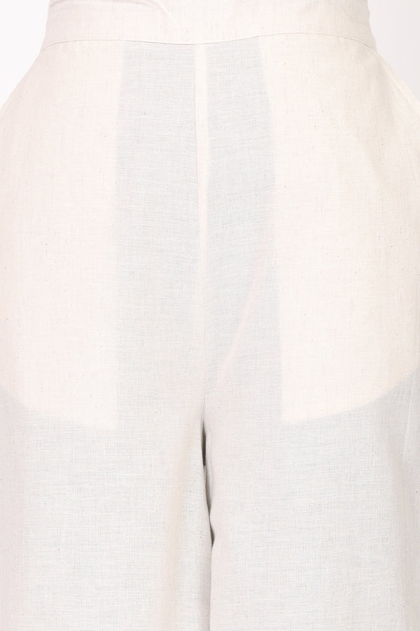 Off White Solid Schiffli Ankle Length Palazzo