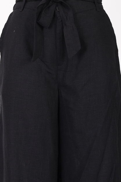 Black Pure Cotton High Rise Ankle Length Palazzo