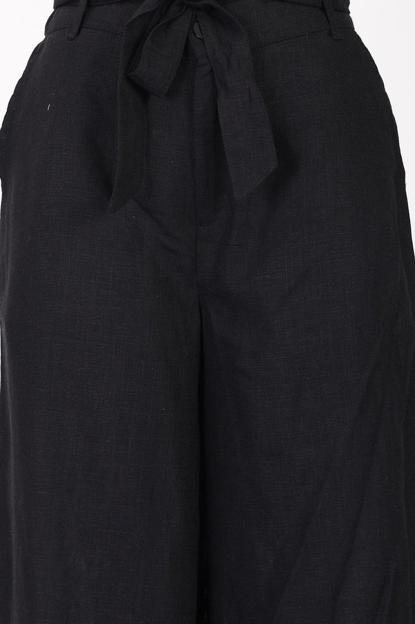 Black Pure Cotton High Rise Ankle Length Palazzo