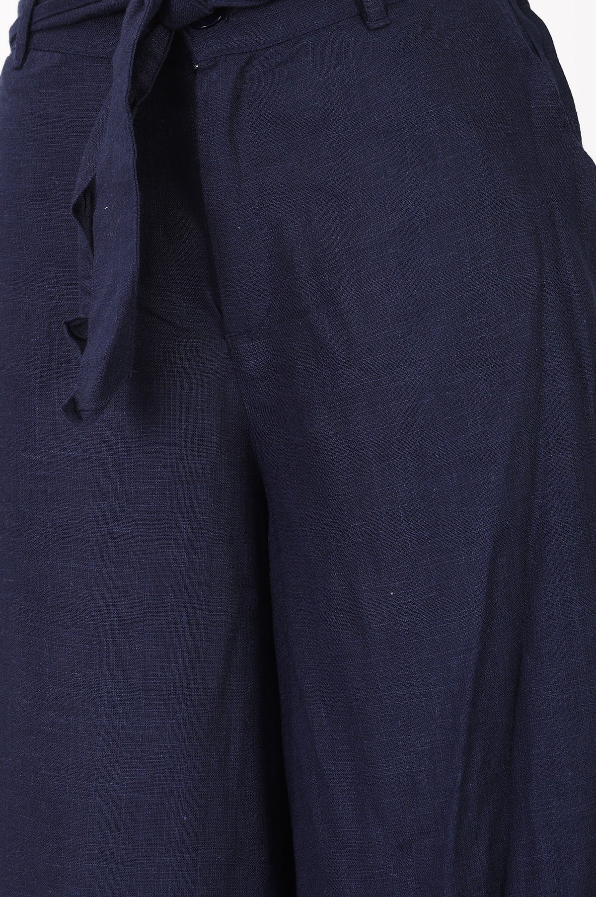 Navy Blue Pure Cotton High Rise Ankle Length Palazzo