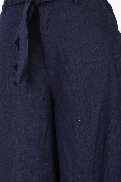 Navy Blue Pure Cotton High Rise Ankle Length Palazzo