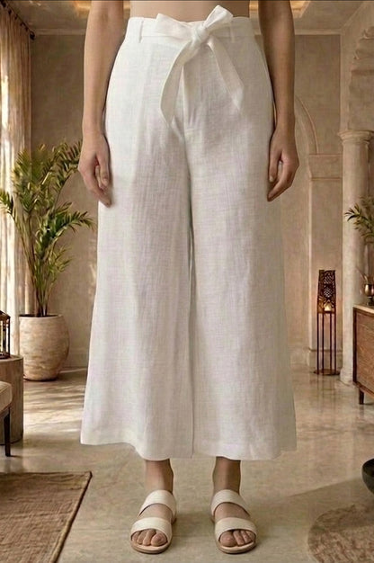 White Solid Rayon Wide Leg Palazzo
