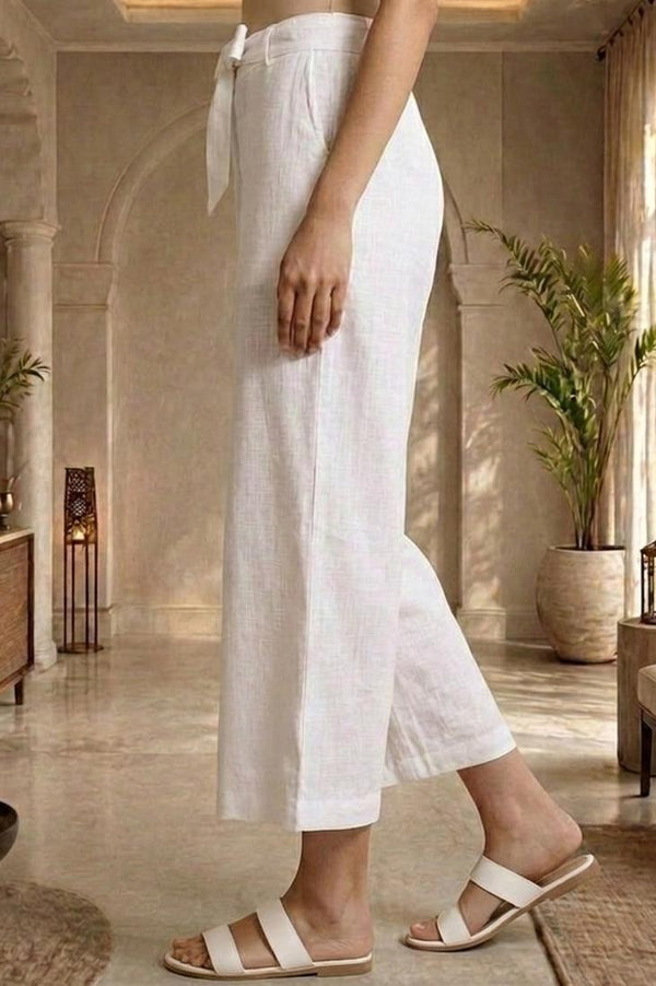 White Solid Rayon Wide Leg Palazzo