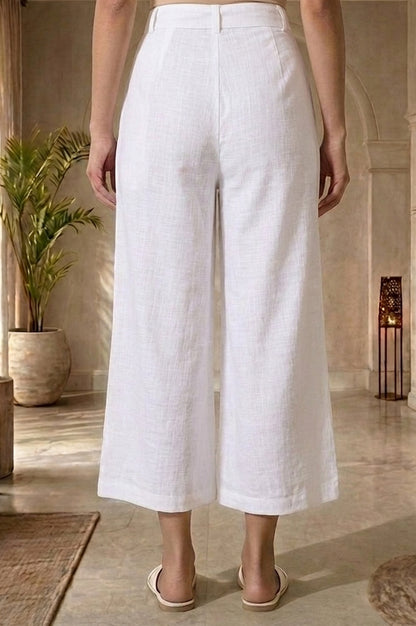 White Solid Rayon Wide Leg Palazzo