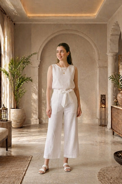 White Solid Rayon Wide Leg Palazzo