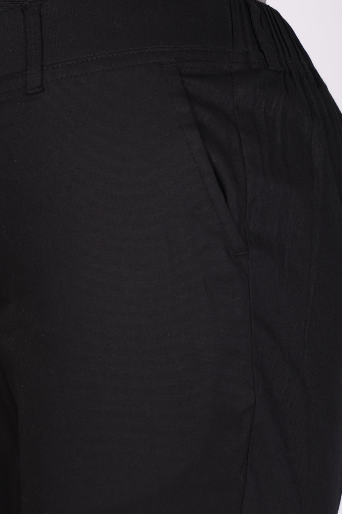Black Solid Cotton Blend Slim Fit Cigarette Ankle Length Trousers