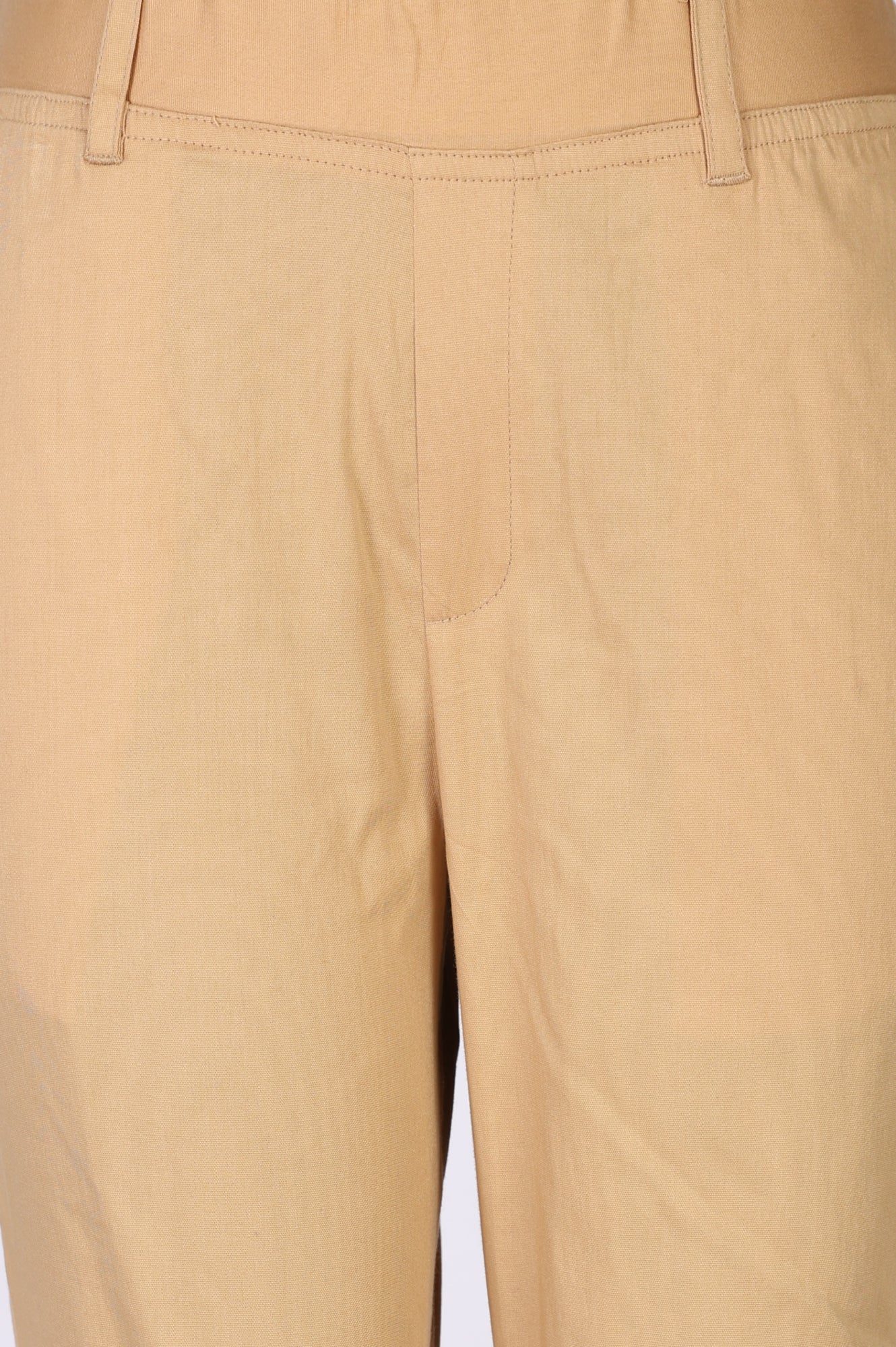 Light Gold Solid Cotton Blend Tapered Fit Ankle Length Trousers