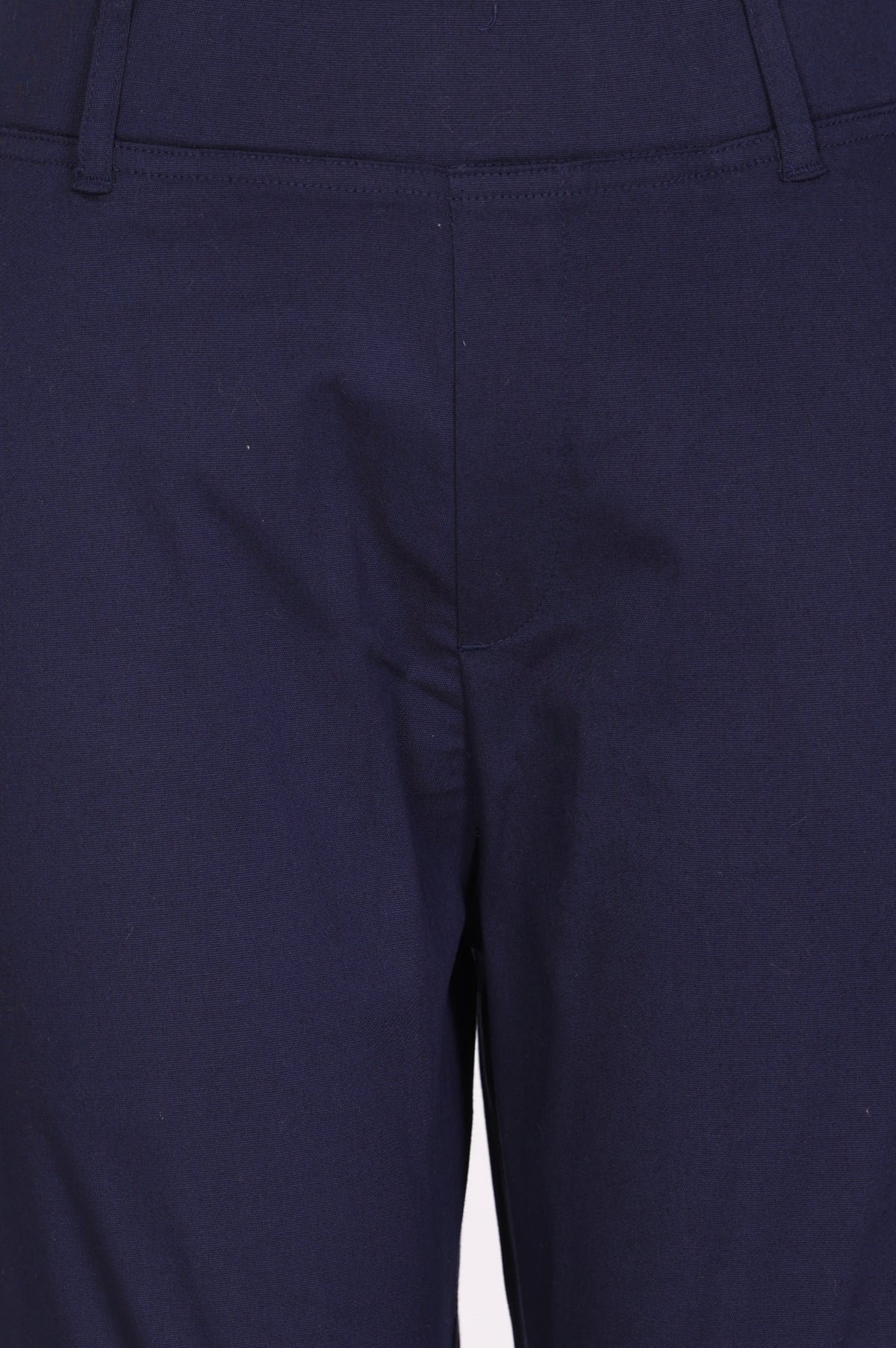 Navy Blue Solid Cotton Spandex Slim Fit Trousers
