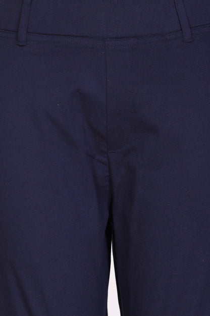 Navy Blue Solid Cotton Spandex Slim Fit Trousers
