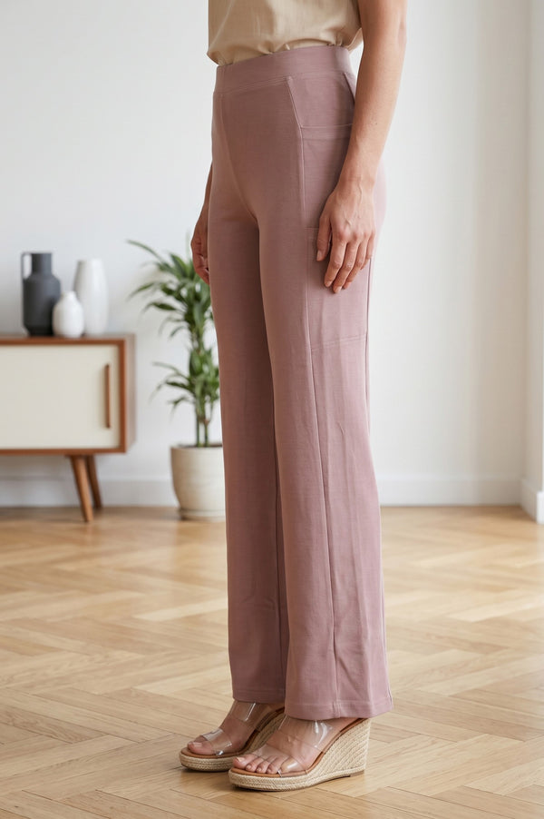Pink Mid Rise Ankle Length Straight Fit Pants