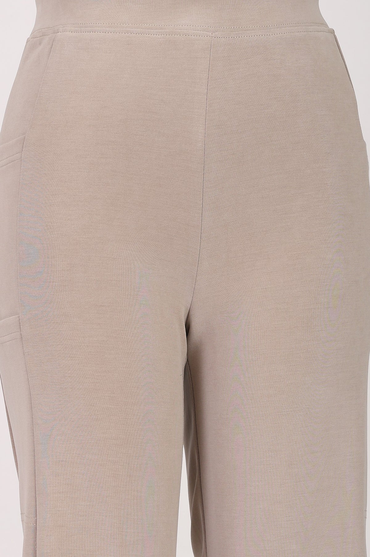 Beige Mid Rise Ankle Length Straight Fit Pants