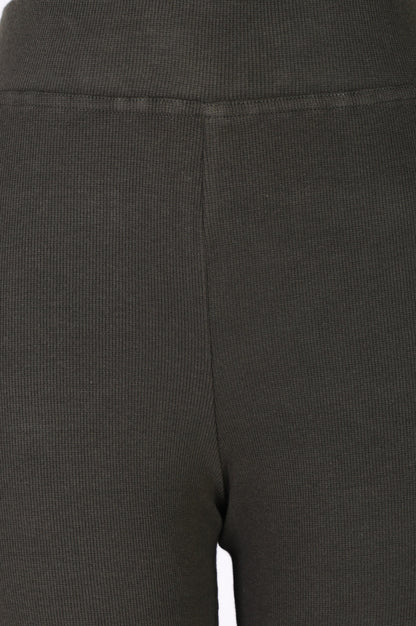 Olive Solid Cotton Blend Slim Fit Flared Pants