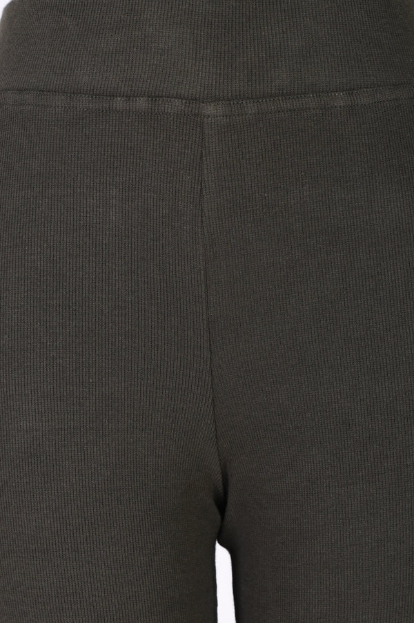 Olive Solid Cotton Blend Slim Fit Flared Pants