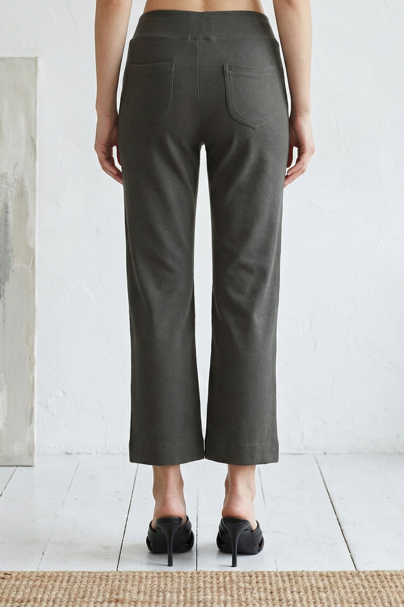 Olive Solid Cotton Blend Slim Fit Flared Pants