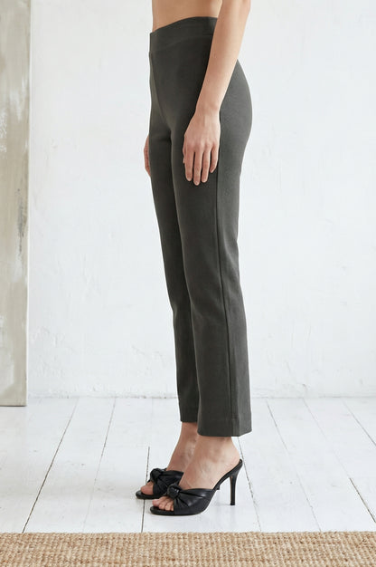 Olive Solid Cotton Blend Slim Fit Flared Pants