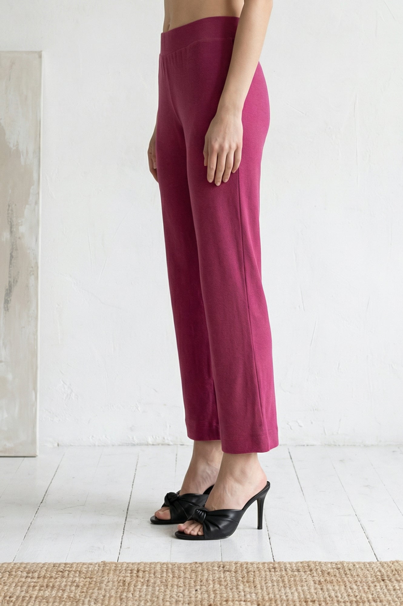 Magenta Solid Cotton Blend Ankle Length Flared Pants