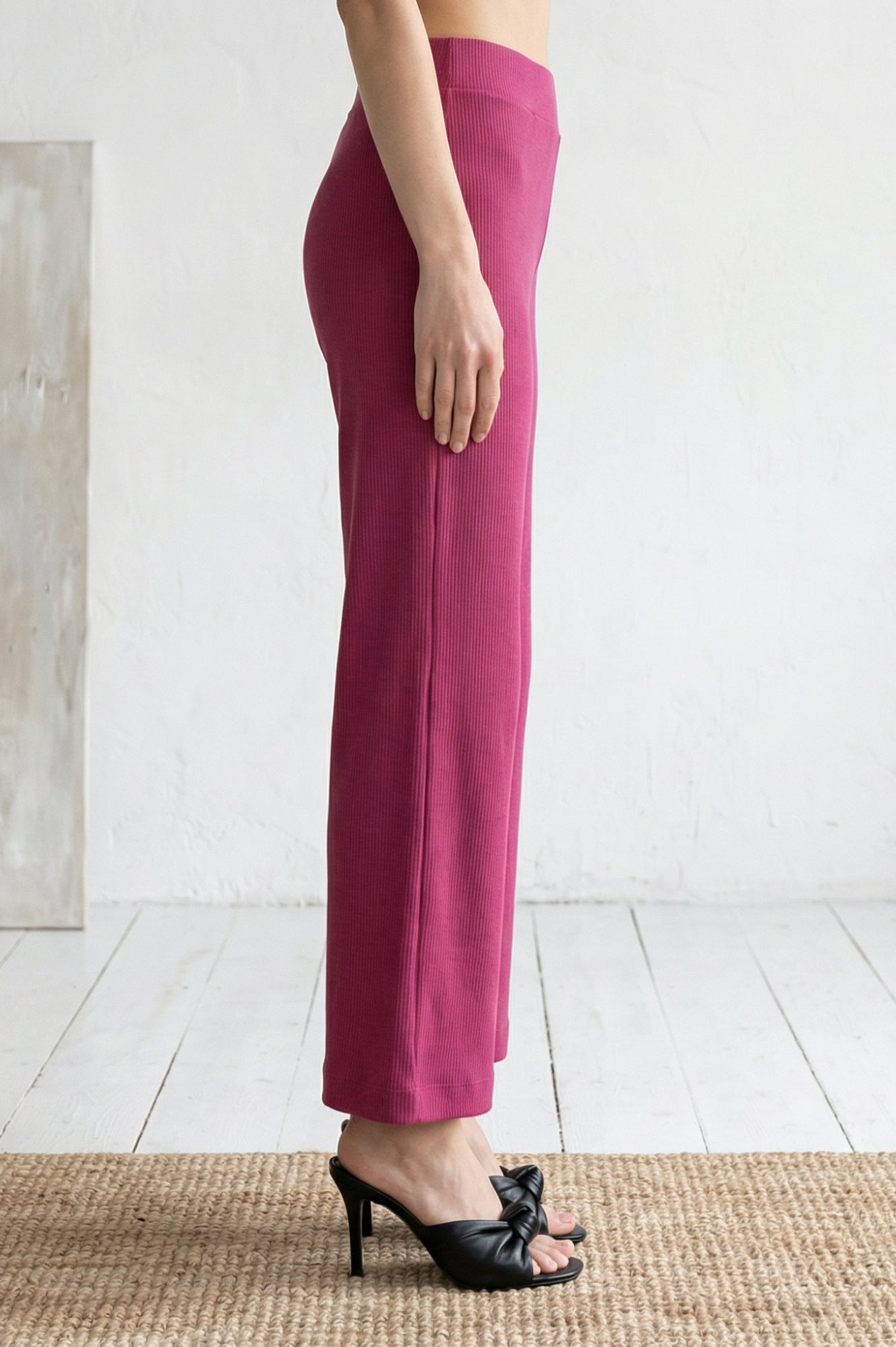 Magenta Solid Cotton Blend Ankle Length Flared Pants