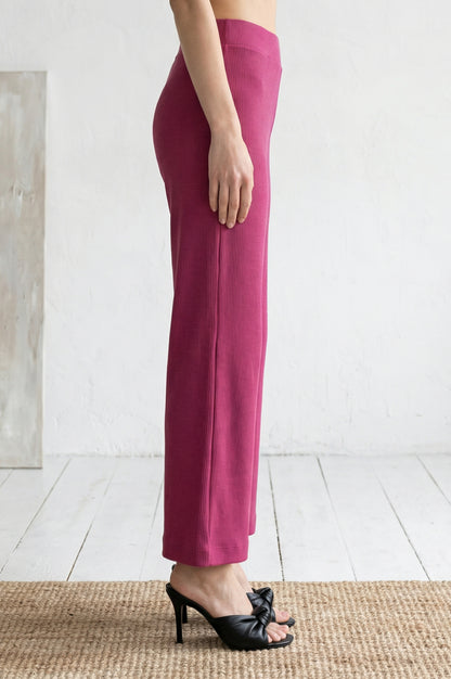 Magenta Solid Cotton Blend Ankle Length Flared Pants