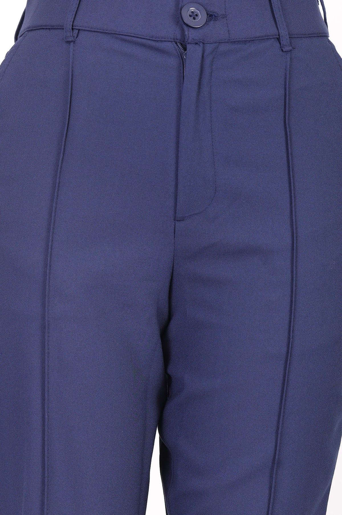Navy Blue Solid Straight Fit Ankle Length Work Pant