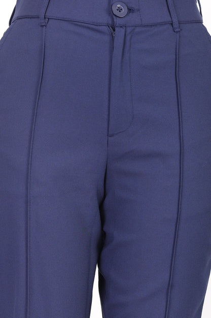 Navy Blue Solid Straight Fit Ankle Length Work Pant