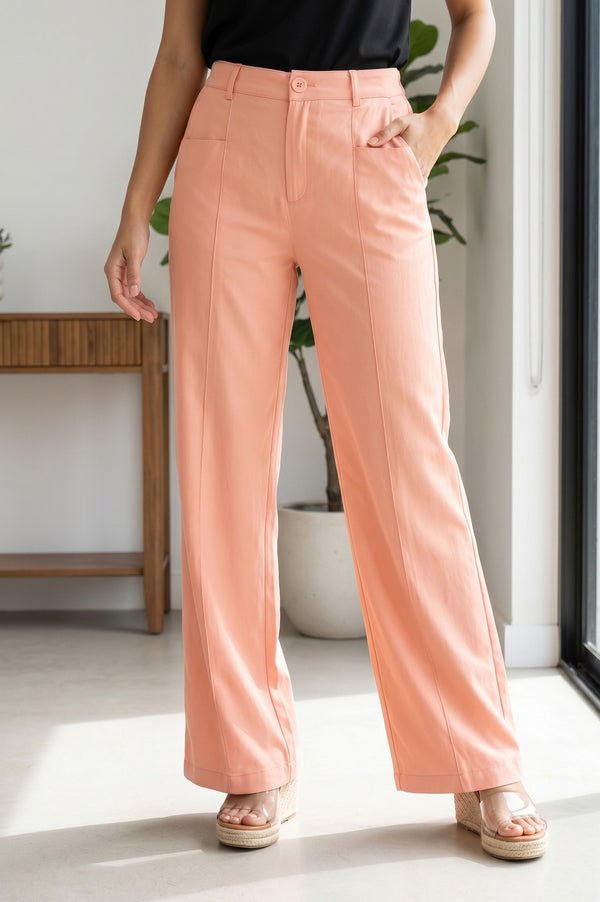 Peach Wide-Leg Ankle Length Palazzo Pants