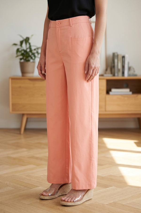 Peach Wide-Leg Ankle Length Palazzo Pants