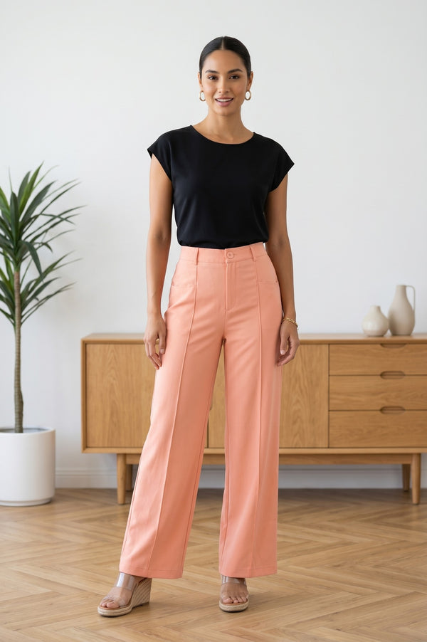 Peach Wide-Leg Ankle Length Palazzo Pants