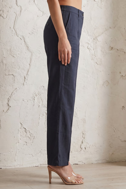 Charcoal Solid Cotton Linen Ankle Length Boss pant