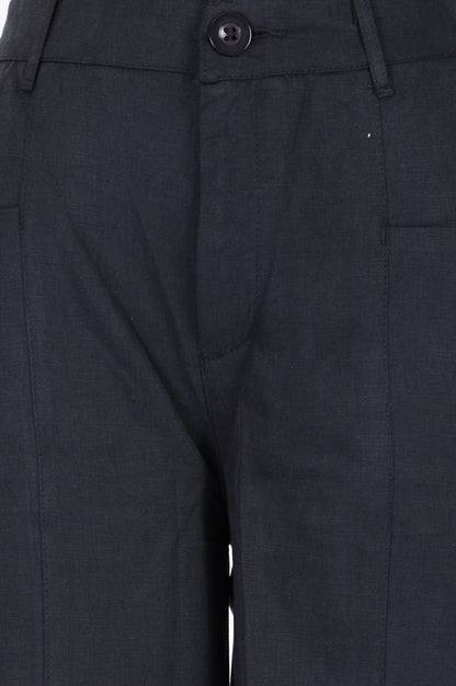 Charcoal Solid Cotton Linen Ankle Length Boss pant