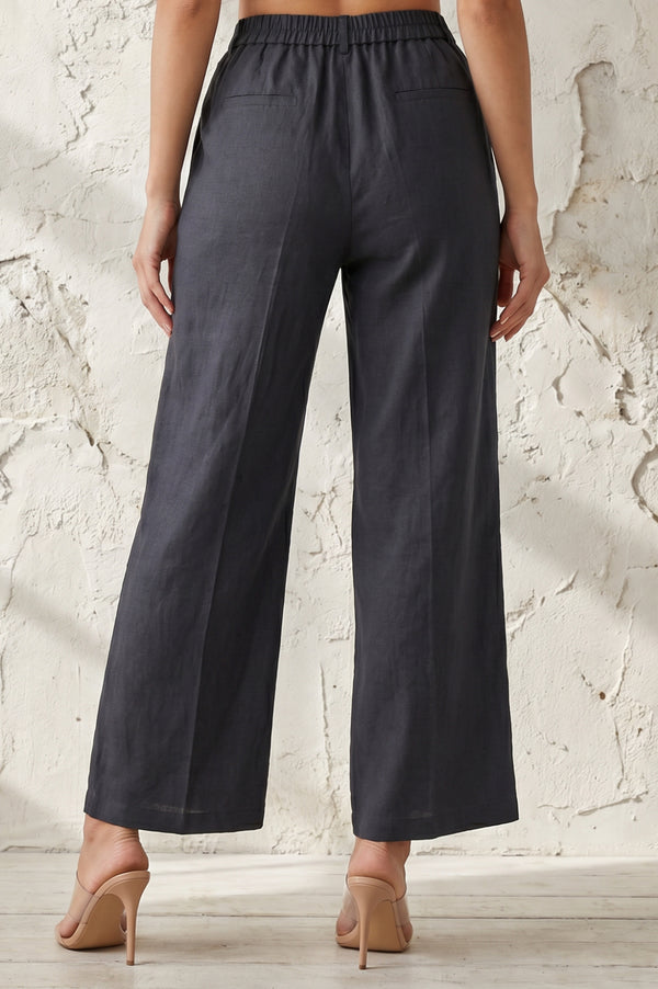 Charcoal Solid Cotton Linen Ankle Length Boss pant