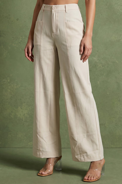 Cream High Rise Wide-Leg Ankle Length Pants