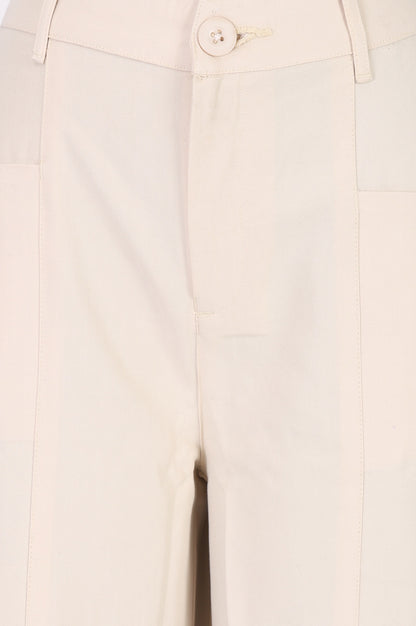 Cream High Rise Wide-Leg Ankle Length Pants